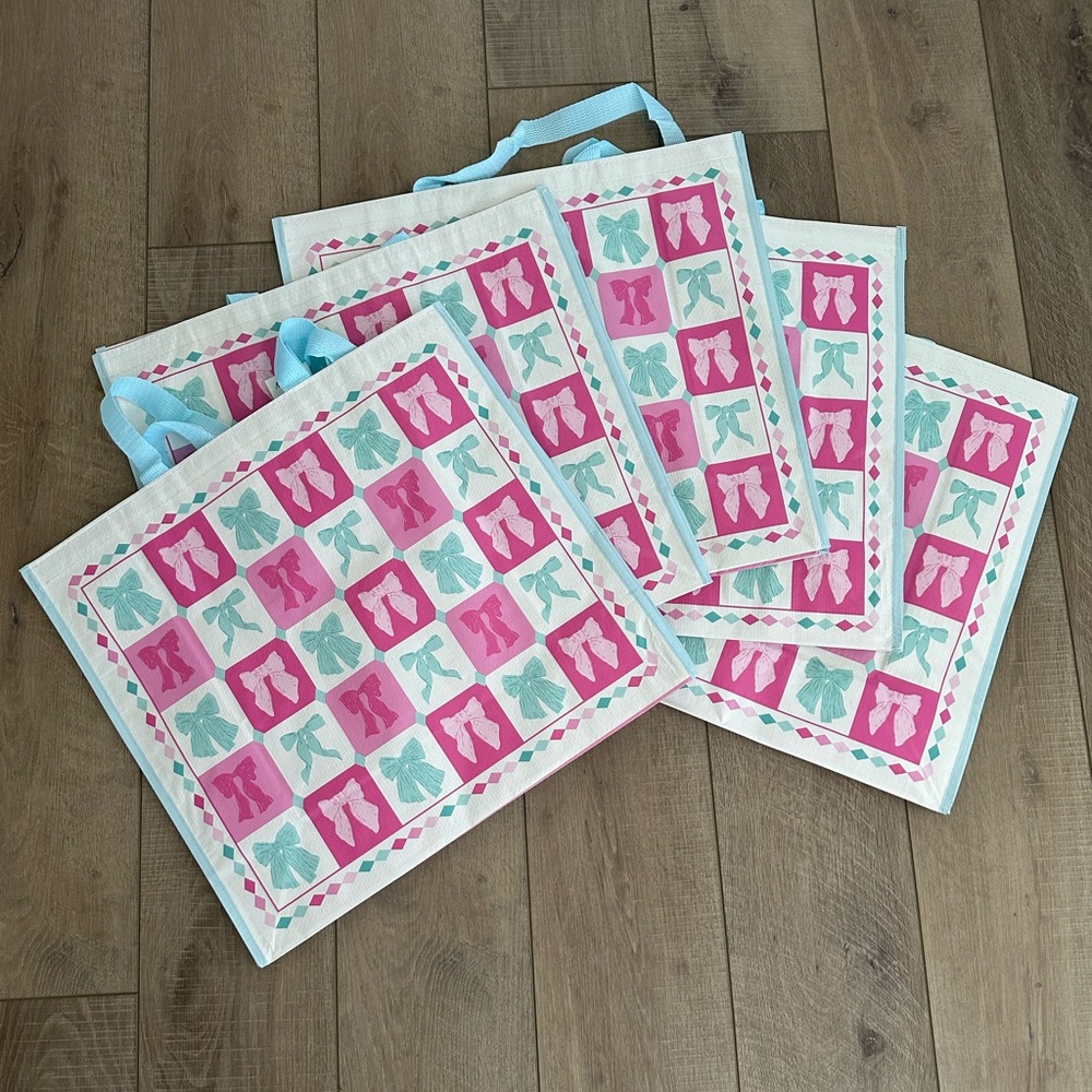 Homegoods TJMaxx Marshalls Viral Coquette Pink Blue Bow Tote Bags Set of 5 NWOT